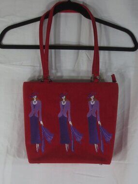 90s Sandol Bags Red Purple Lady Figures Phone Case Suede Lined Shoulder Purse